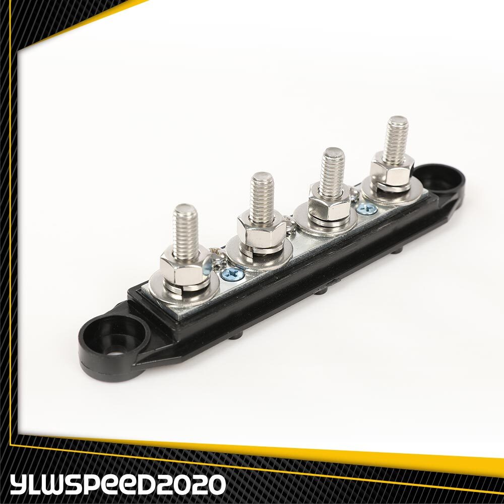 4 Post Busbar Power Ground Distribution block 12V 250A W/ Cover 5/16" Black