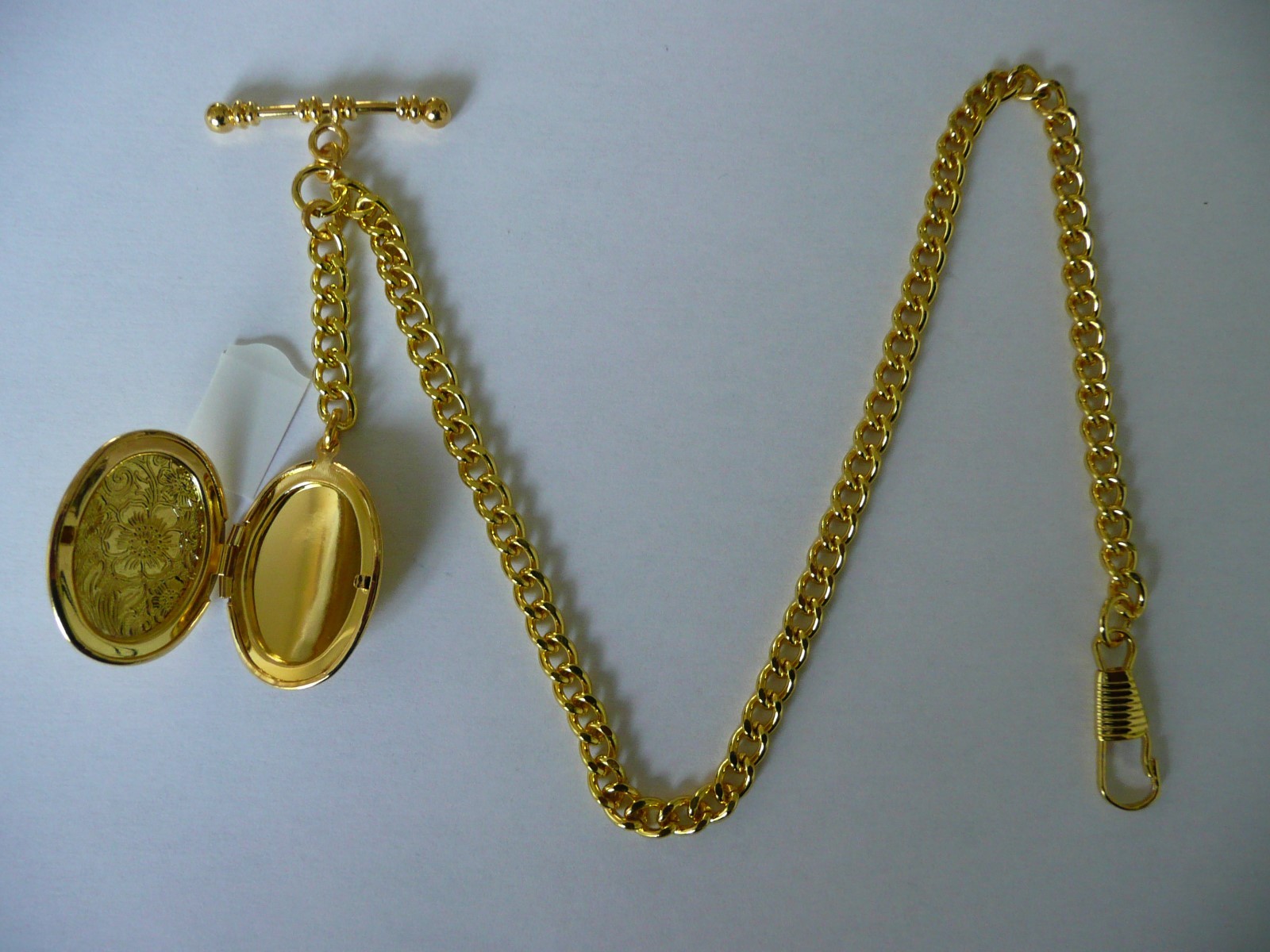 unusual single albert gold plated pocket watch chain fob t bar locket small