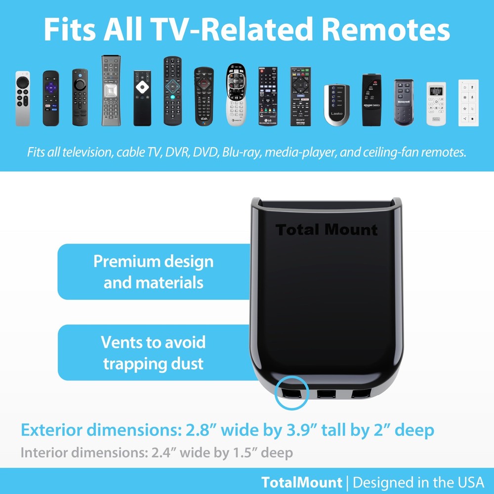 TotalMount Universal Remote Control Holder - Medium (Black) Medium, Black