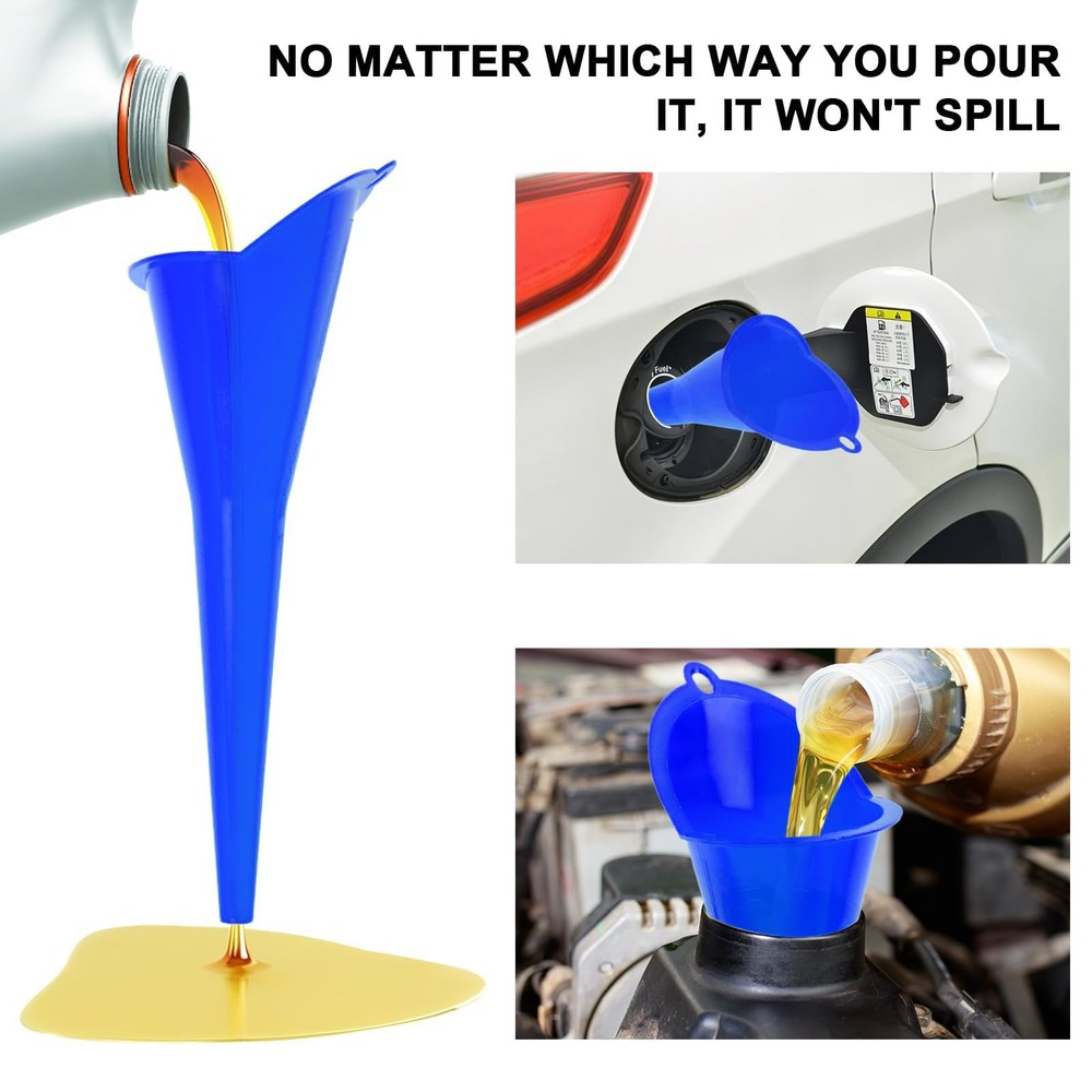 Long-Neck Oil Funnel for Automotive – Multi-Function Plastic Blue (1-Pack)