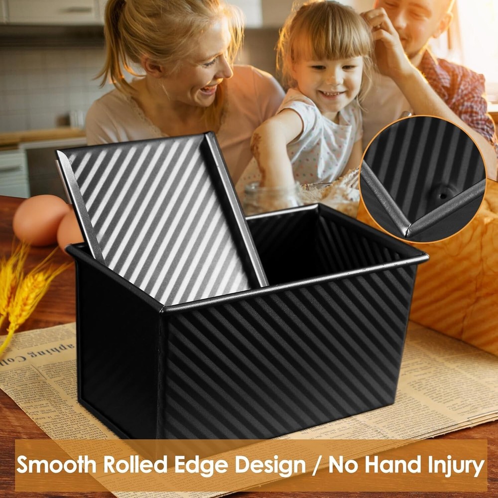 Premium Black Pullman Bread Pan with Lid & Dough Scraper – Ideal for Baking