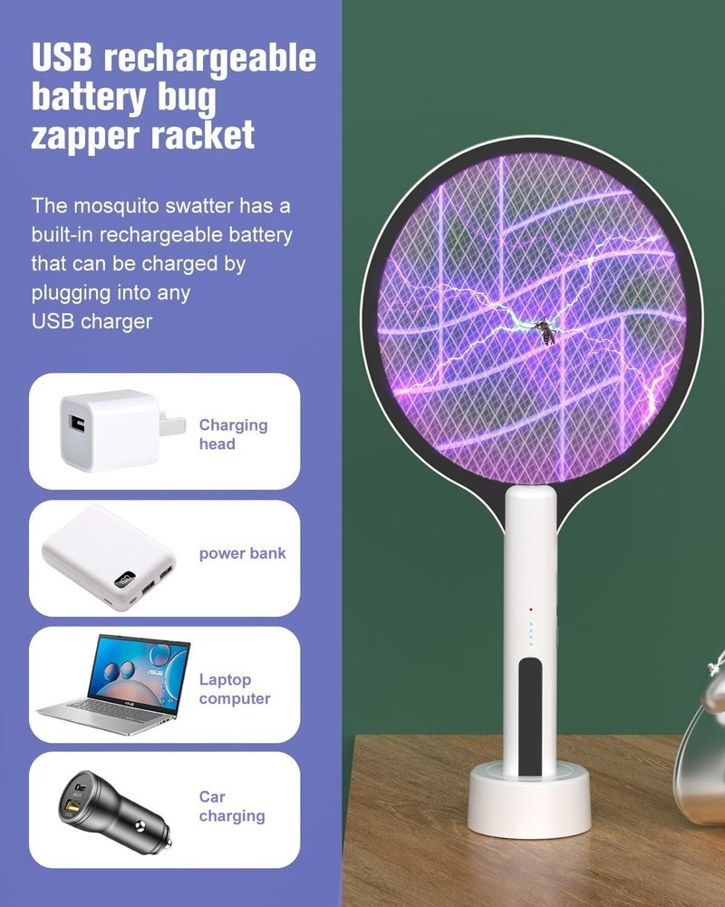 2PACK Electric Fly Swatter 4500V Bug Zapper Racket, 2 in 1 Handheld Fly Zapper