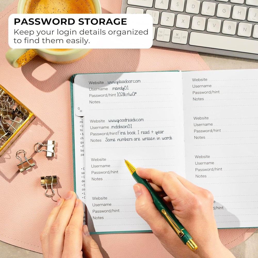 Medium Password Organizer with Elastic Closure & Pen Holder | Secure Management