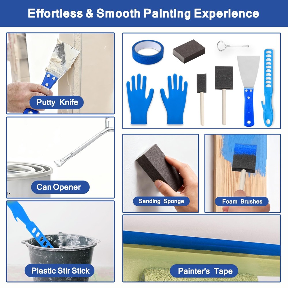 Paint Roller Kit with Extension Pole, 34 Piece Set, 4" and 9" Paint Rollers, ...
