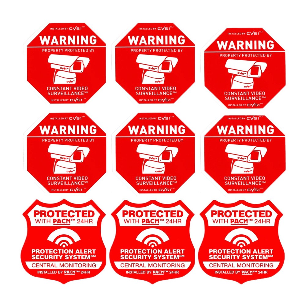 Security Decal Pack 6 Security Camera Decals 3 Alarm System Stickers 3" Outdoor