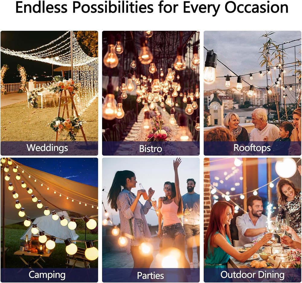 60FT Solar String Lights Outdoor Weatherproof with Remote, Solar Powered LED Edi