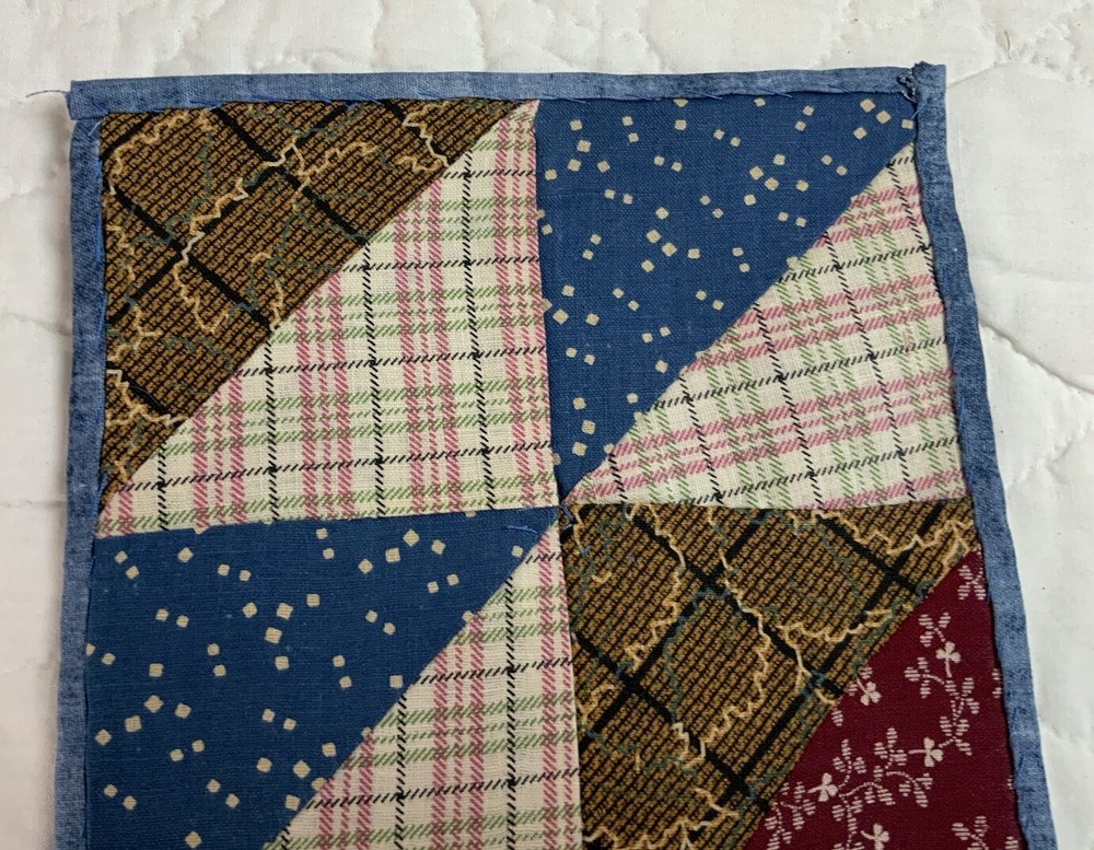 Antique Vintage Patchwork Small Doll Quilt Or Table Topper, 4 Patch W/ Triangles