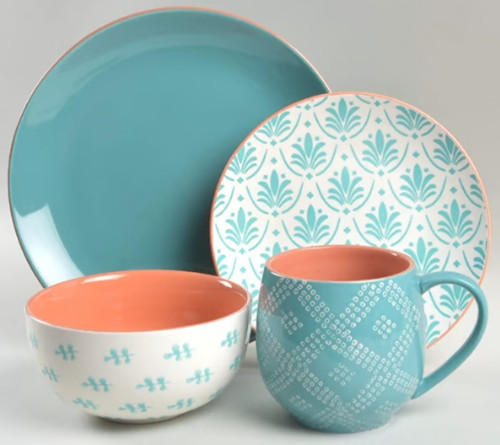 NWOT Baum Oasis Touquoise 4-Piece Dinnerware Set