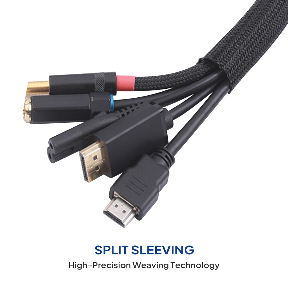 Braided Cable Management Sleeve Cord Protector Self-Wrap Split Wire Loom 16/36ft