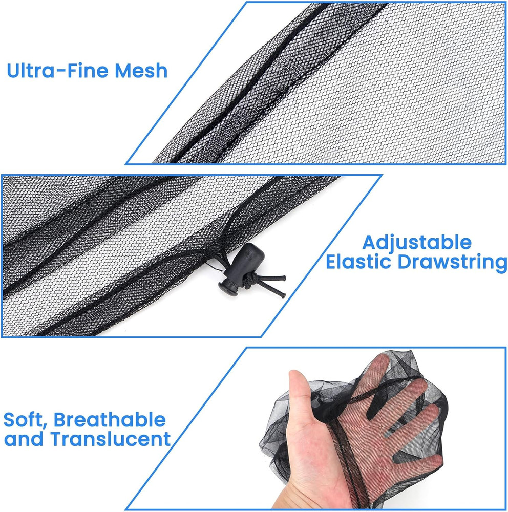 2 Pack Mosquito Head Nets with Drawstring, Premium Bug Net for Head, Universal