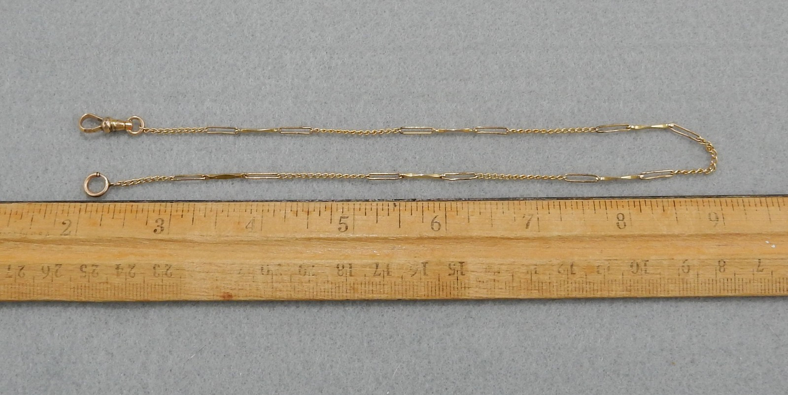 Antique Yellow Gold Filled 14.5" Fancy Bar Link Pocket Watch Chain 3.4g