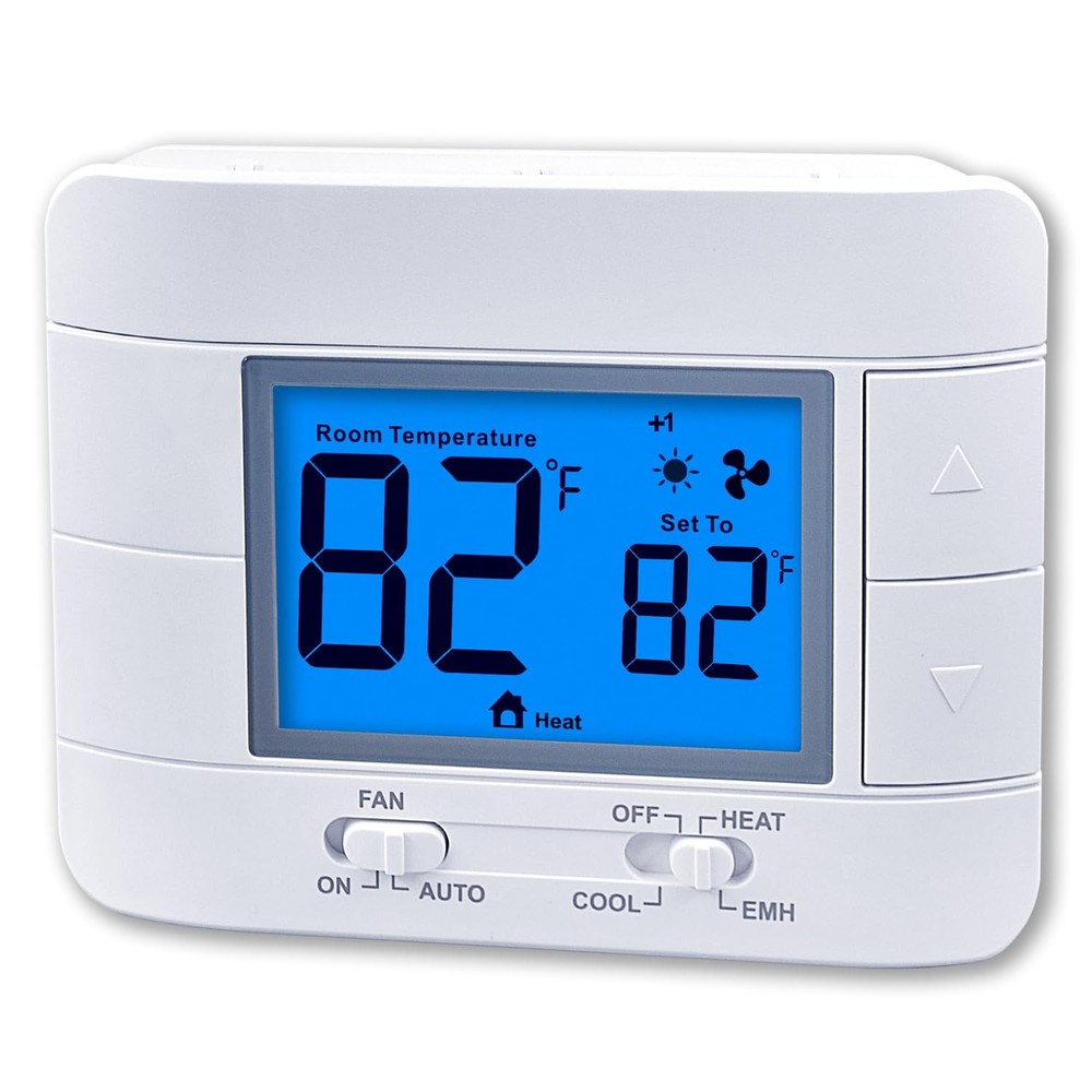 Thermostat Non Programmable Heat Pump for House Blue Backlight