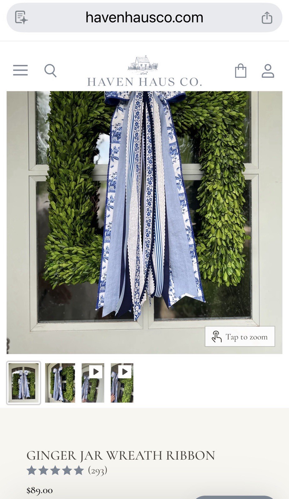 Two Haven Haus Ginger Jar Wreath Ribbons