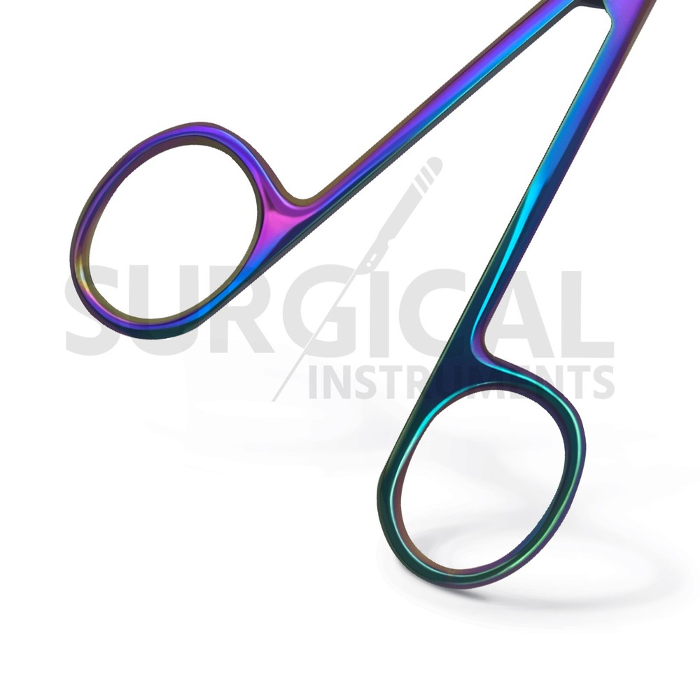 3 Pcs Suture Stitch Scissors 4.5" Curved Multicolor/Rainbow Titanium German Grad