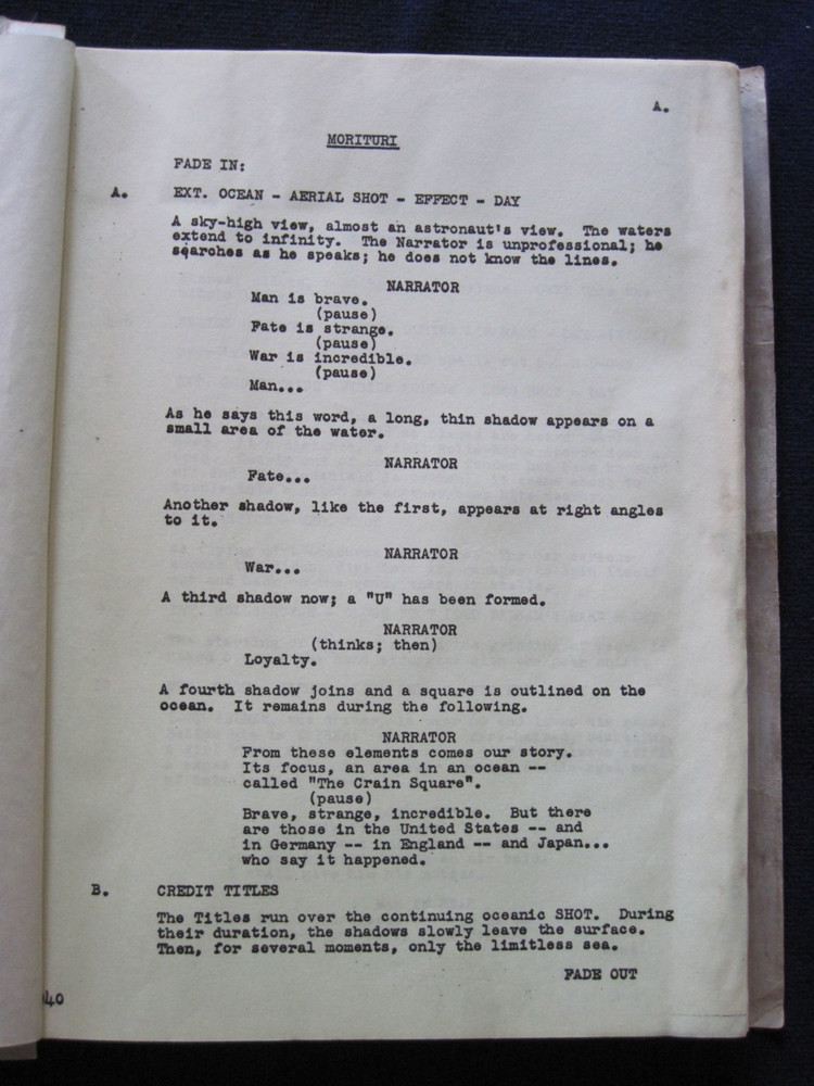 ORIGINAL 1ST DRAFT SCRIPT - MORITURI - STARRING MARLON BRANDO & YUL BRYNNER