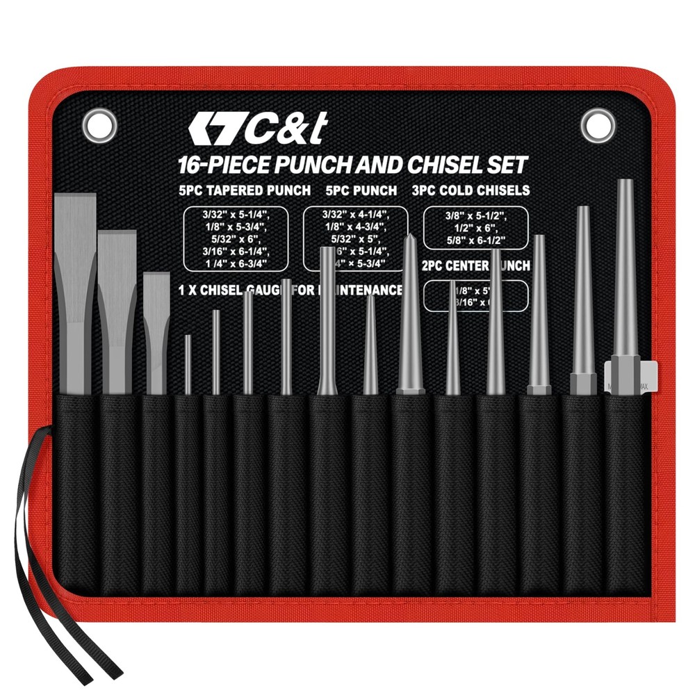 C&T 16-Piece Punch and Chisel Set with Storage Pouch, Including