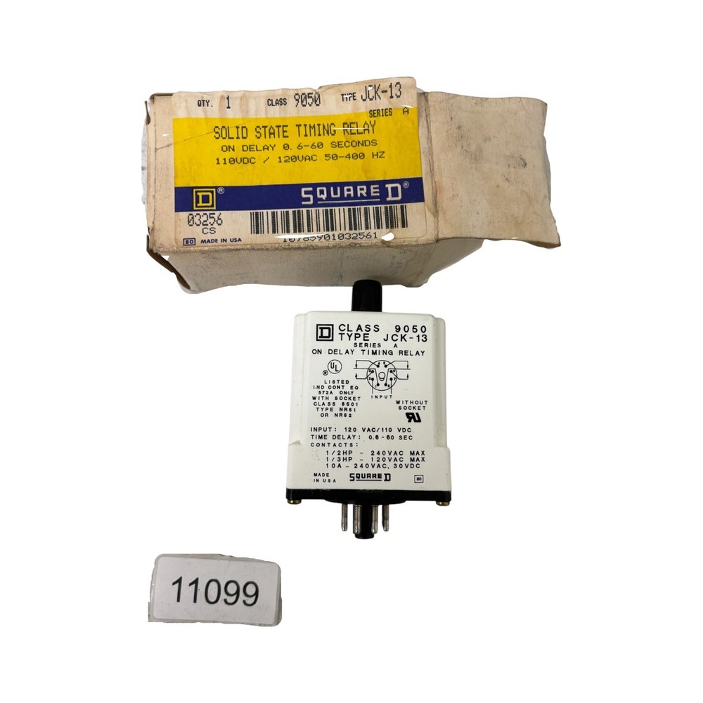 Square D Solid 9050JCK-13 Solid State Timing Relay on Delay, 0.6-60 Sec New
