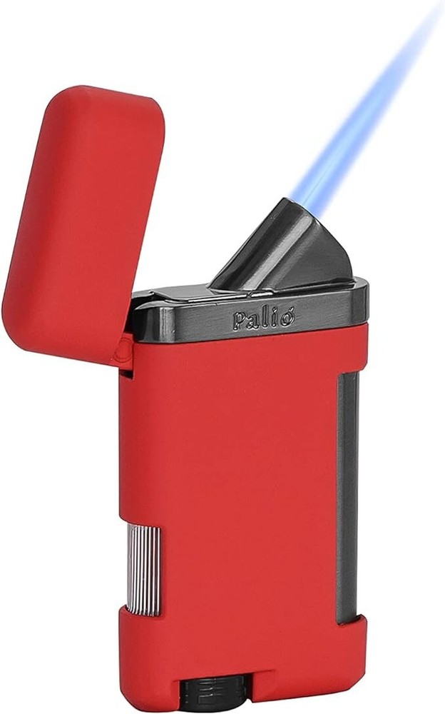 Palió Lazio Single Angled Jet Flame Cigar Lighter, Refillable Adjustable, Red