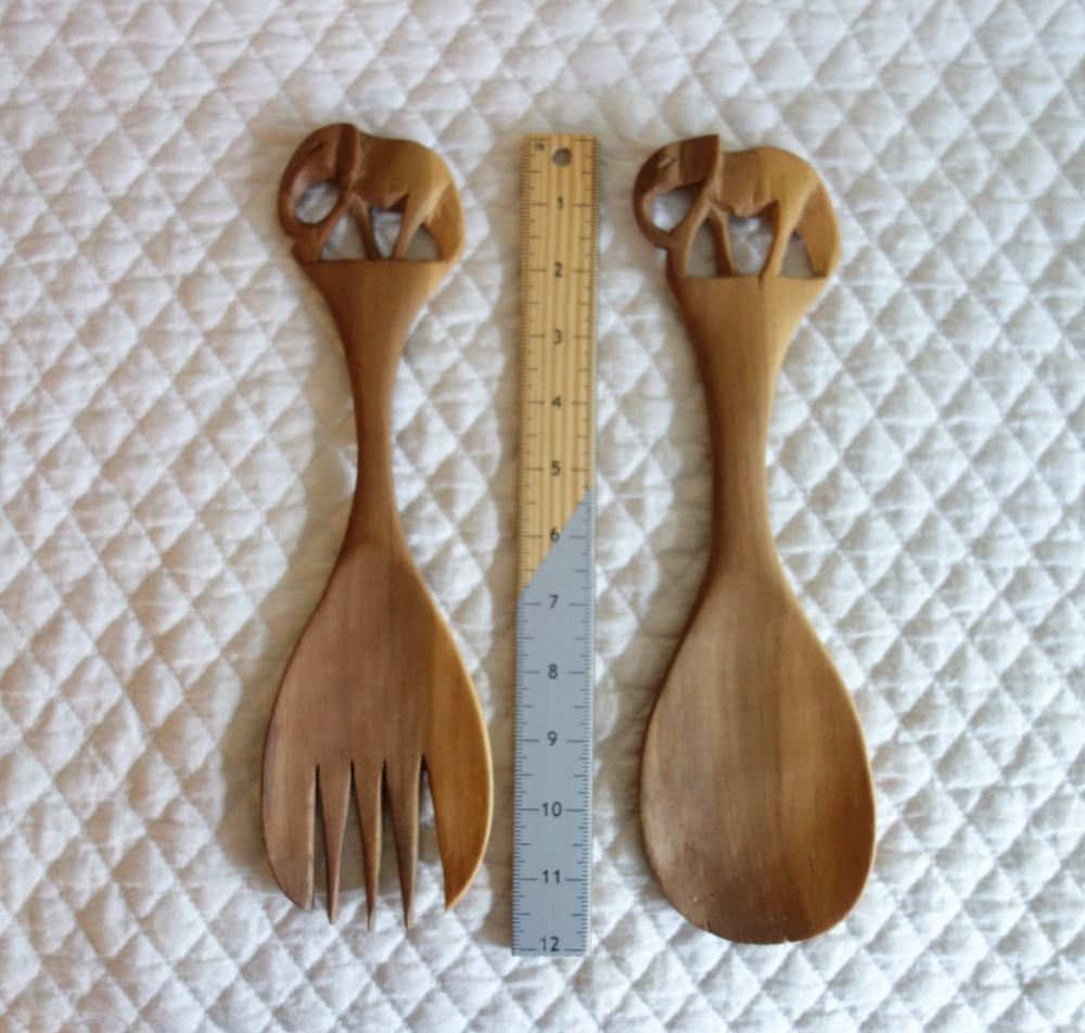 Hand Carved Elephant Salad Fork and Spoon