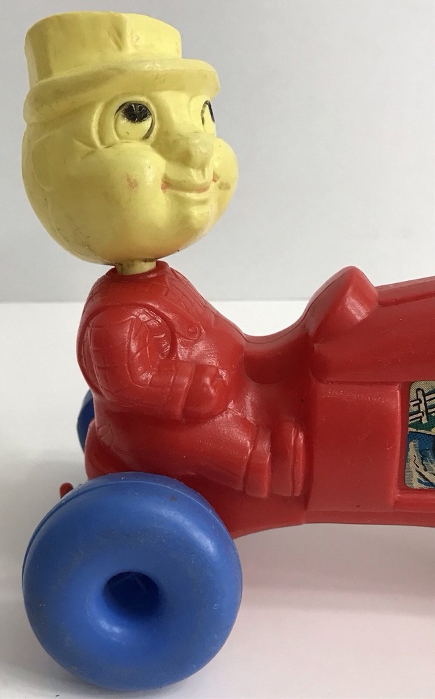 Empire Tractor & Farmer Bobble Head Pull Toy Blow Mold Original Pull String READ
