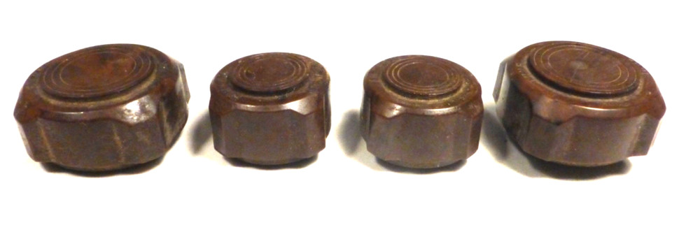 vintage SILVERTONE 6122 TABLETOP :  SET OF 4 PUSH-ON "lettered"  BAKELITE KNOBS