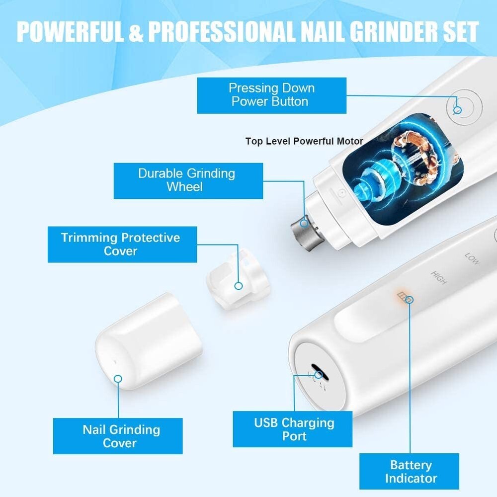 Professional Pet Nail Grinder Quiet & Rechargeable for Quick Efficient Grinding