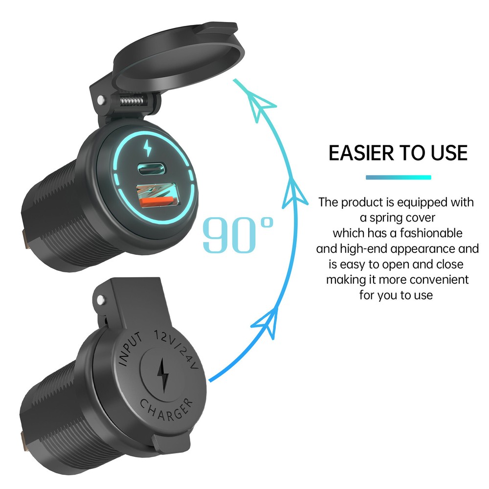 Motorcycle Charger Cigarette Lighter Socket 2 USB Type-C Charging Power Outlet