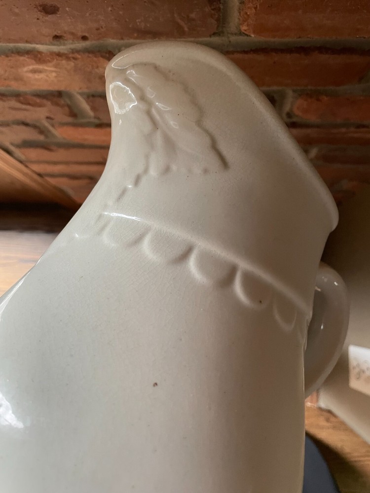 Vintage Off-White Pitcher, 10"H, Leaves