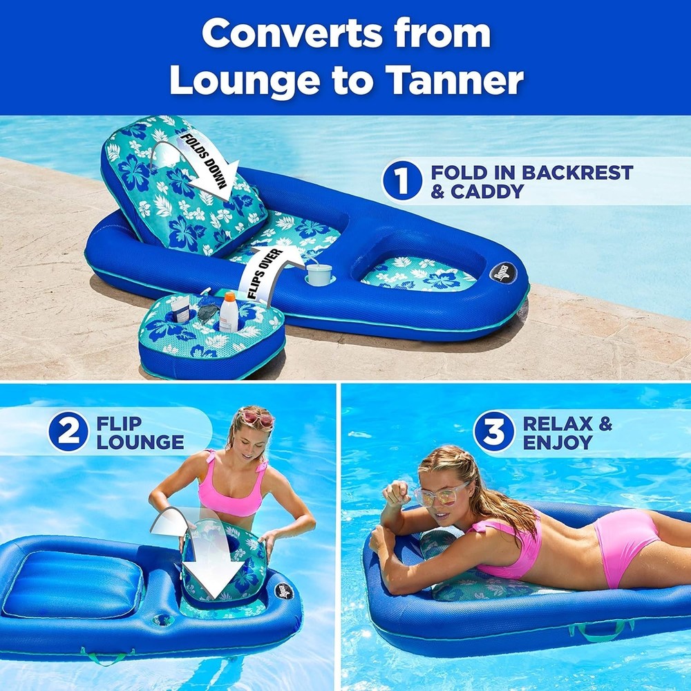Adjustable Backrest Pool Float for Adults - Teal Hibiscus