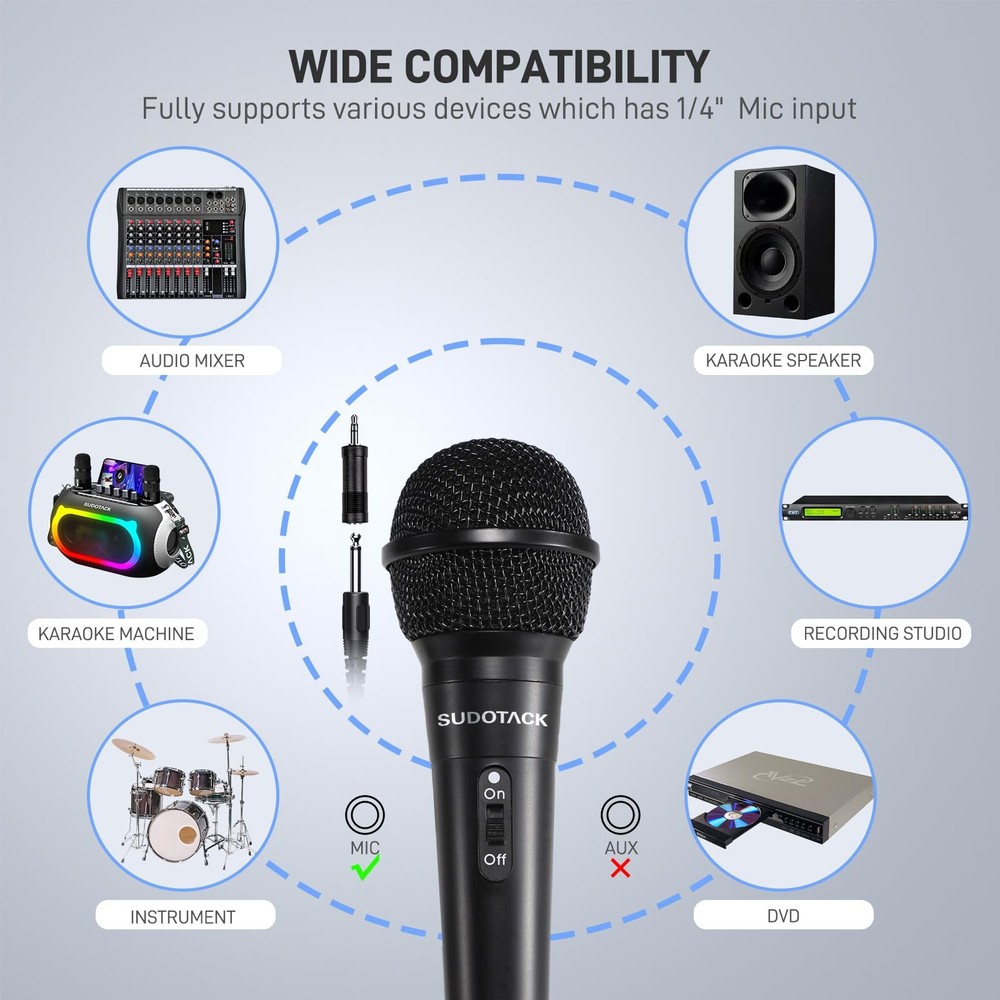 SUDOTACK Karaoke Microphone Wired Handheld: Dynamic 1-PACK, Black 1-pack