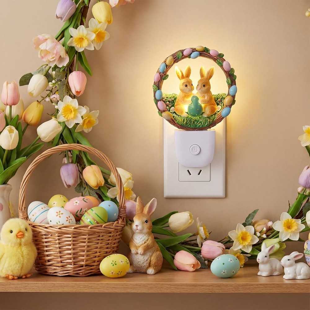 VIHOSE Easter Night Light Easter Bunny Light Decoration Plug into Wall LED Night