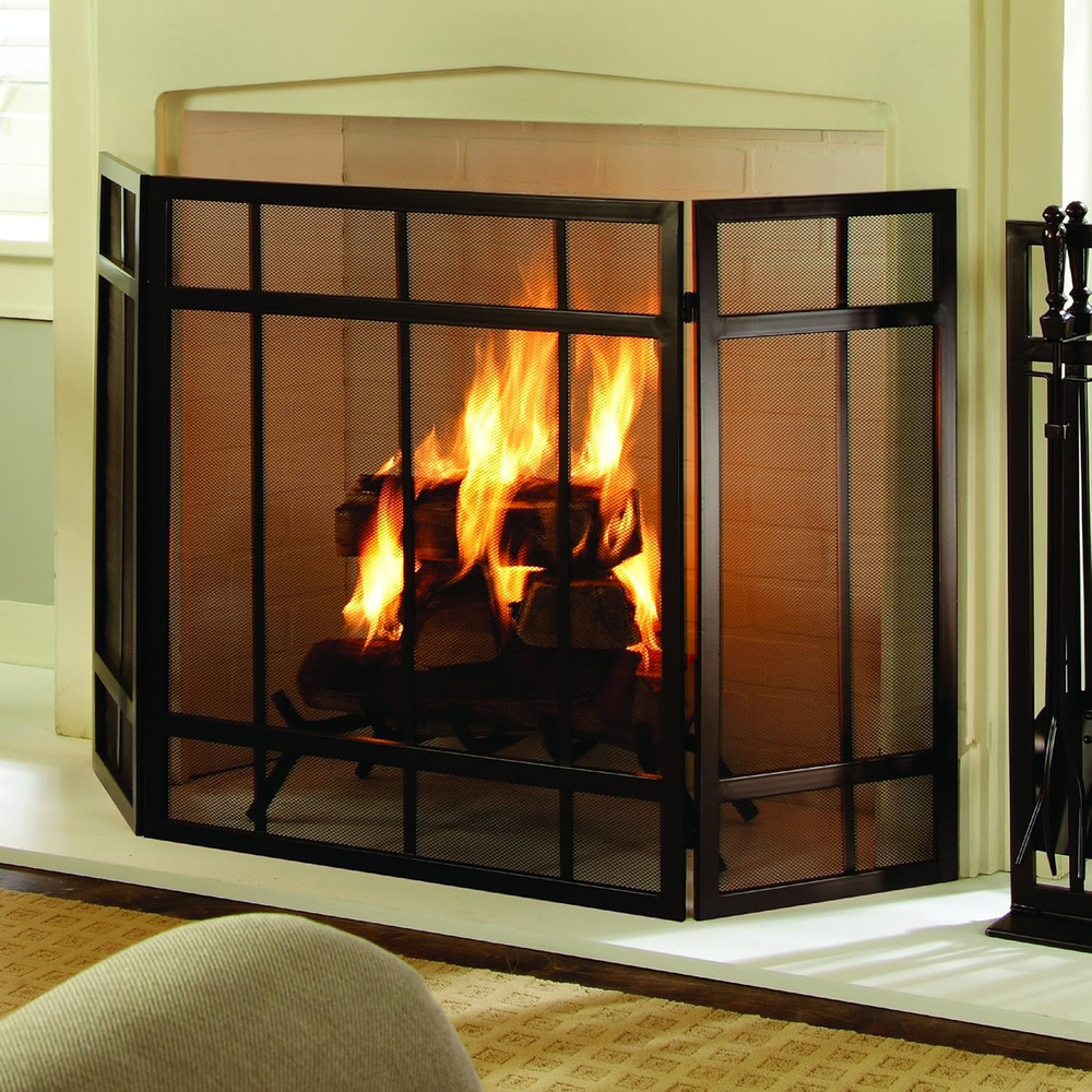 Mission Style 3-Panel Fireplace Screen