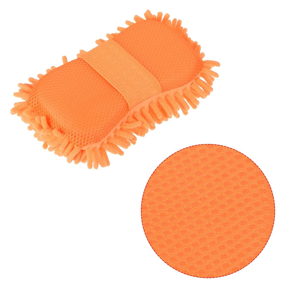 Microfiber Wash Gloves Chenille Cleaning Sponge Mitten Duster Orange