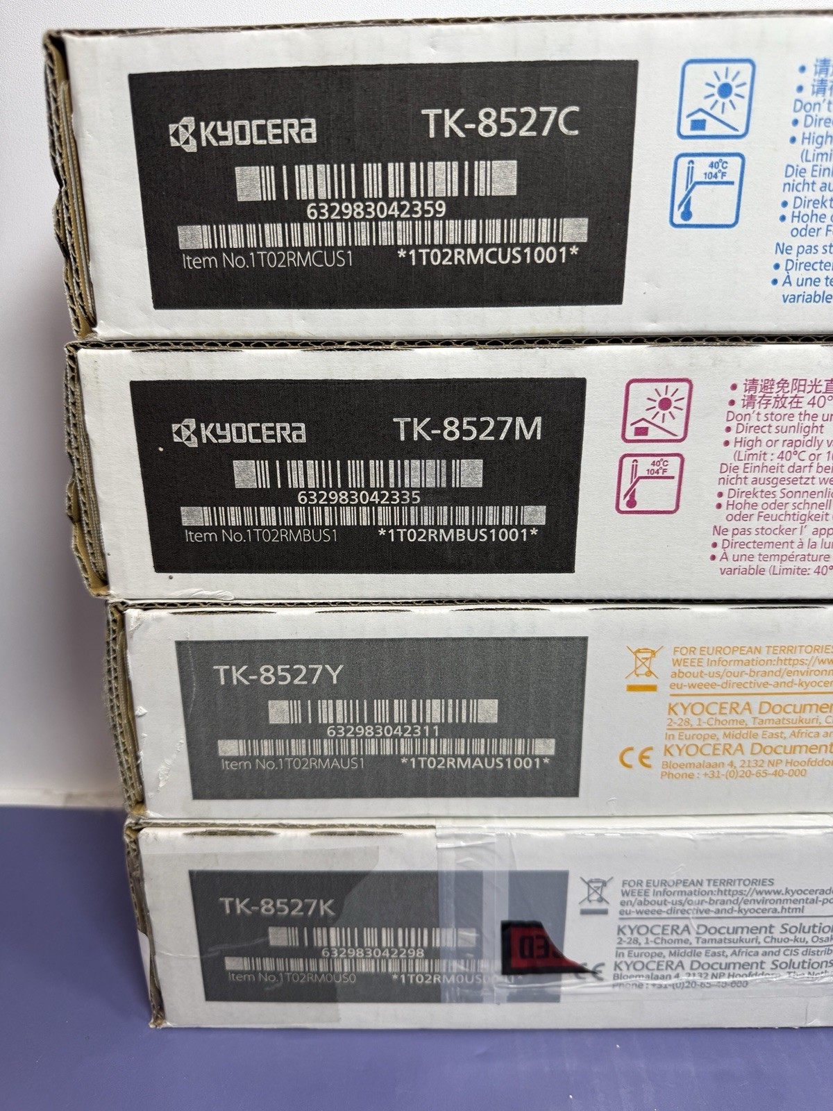 OEM Kyocera TASKalfa 3552ci, 3553ci, 4052ci CMYK Toner Full Set TK-8527 SEALED