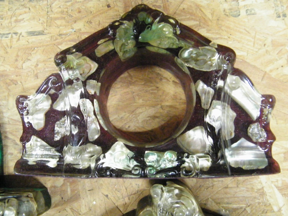 SIX ABALONE SHELL RESIN VOMIT CLOCK CASES