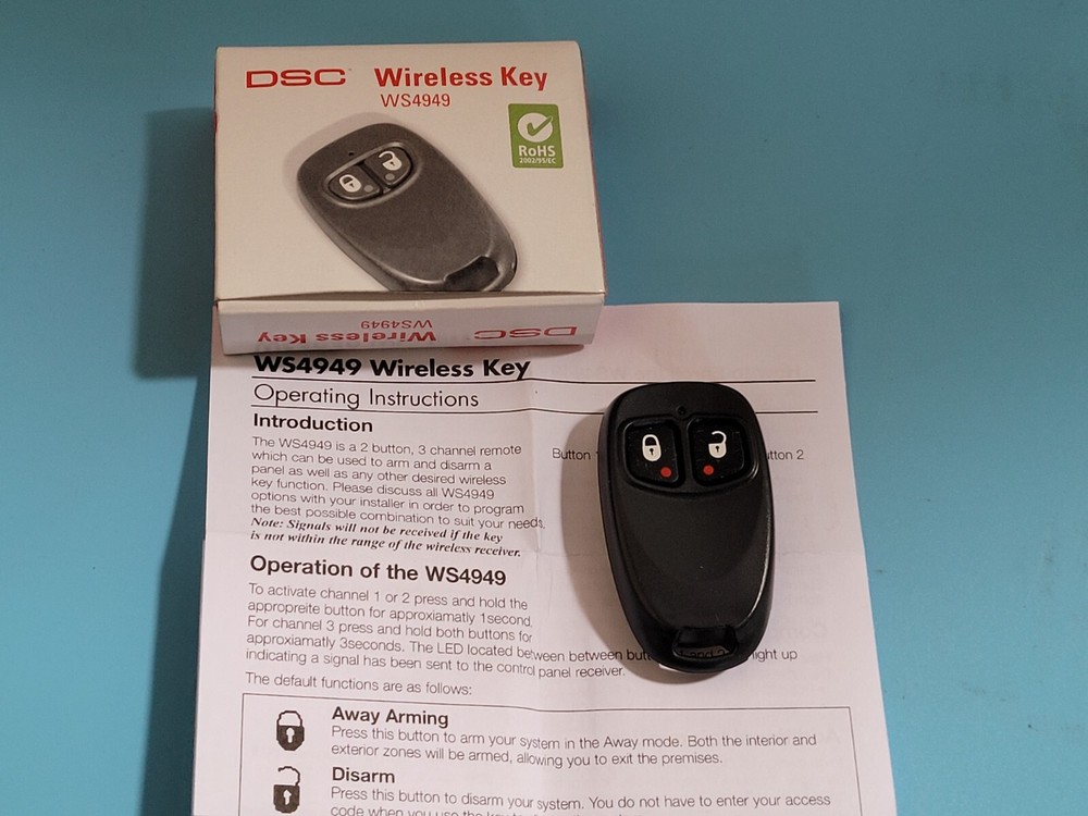 DSC WS4949 Wireless 433mhz 2-button, 3-channel wireless key