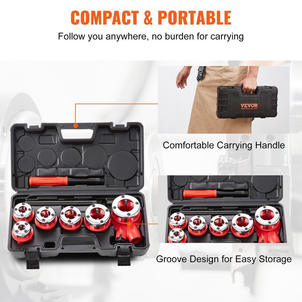 Ratchet Pipe Threader Kit Portable Pipe Threading Tool Set with 6 PCS NPT Dies