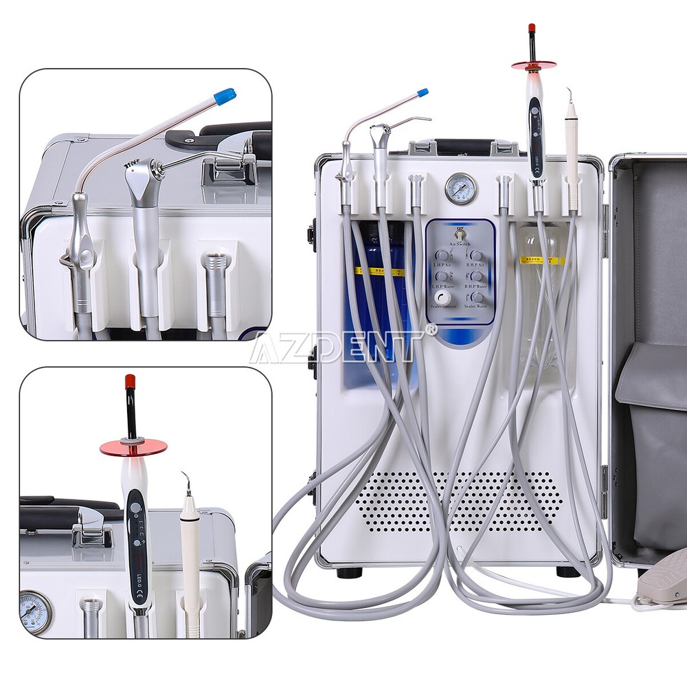 Portable Dental Delivery Unit Compressor+Scaler+Curing Light +LED Handpiece Kit