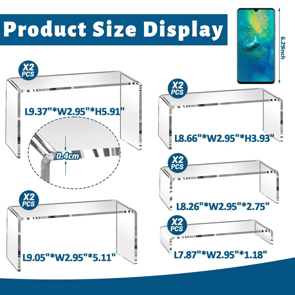 StyEdEk 10 Pcs 2 Sets Large Acrylic Risers 5 Sizes7" L~9" L Riser Display She...