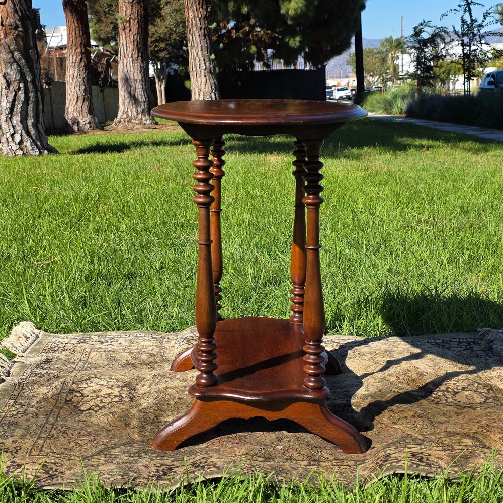 Antique Turned Bobbin Legs, 2 Tier, Parlor Side Table, Solid Wood
