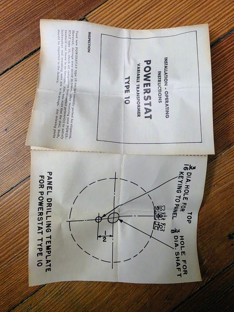 NOS Superior Electric Powerstat Type 10 Variac Variable Transformer Open Box