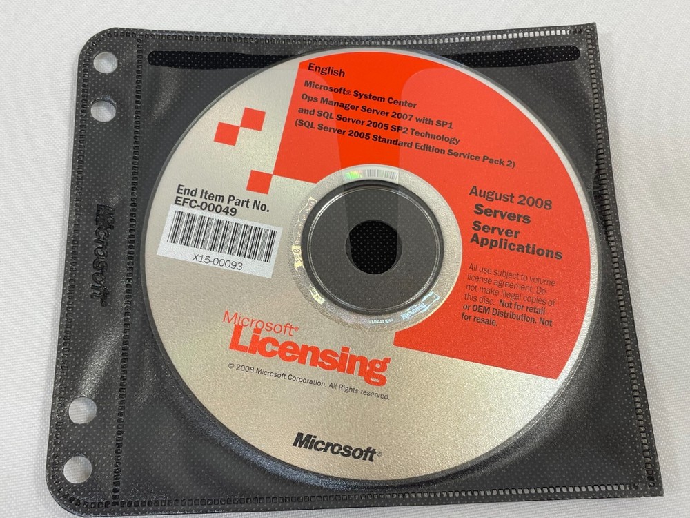 Microsoft System Center Ops Manager 2007 SP1 w/ SQL Server 2005 Tech Windows DVD