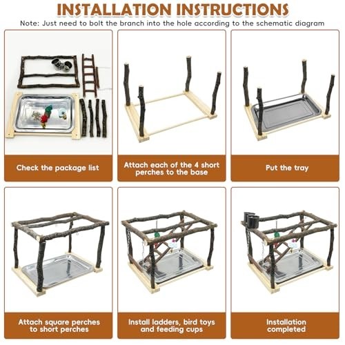 Bird Play Gym Stand for Parrots & Cockatiels - Wooden Perch, Climbing Ladders, C