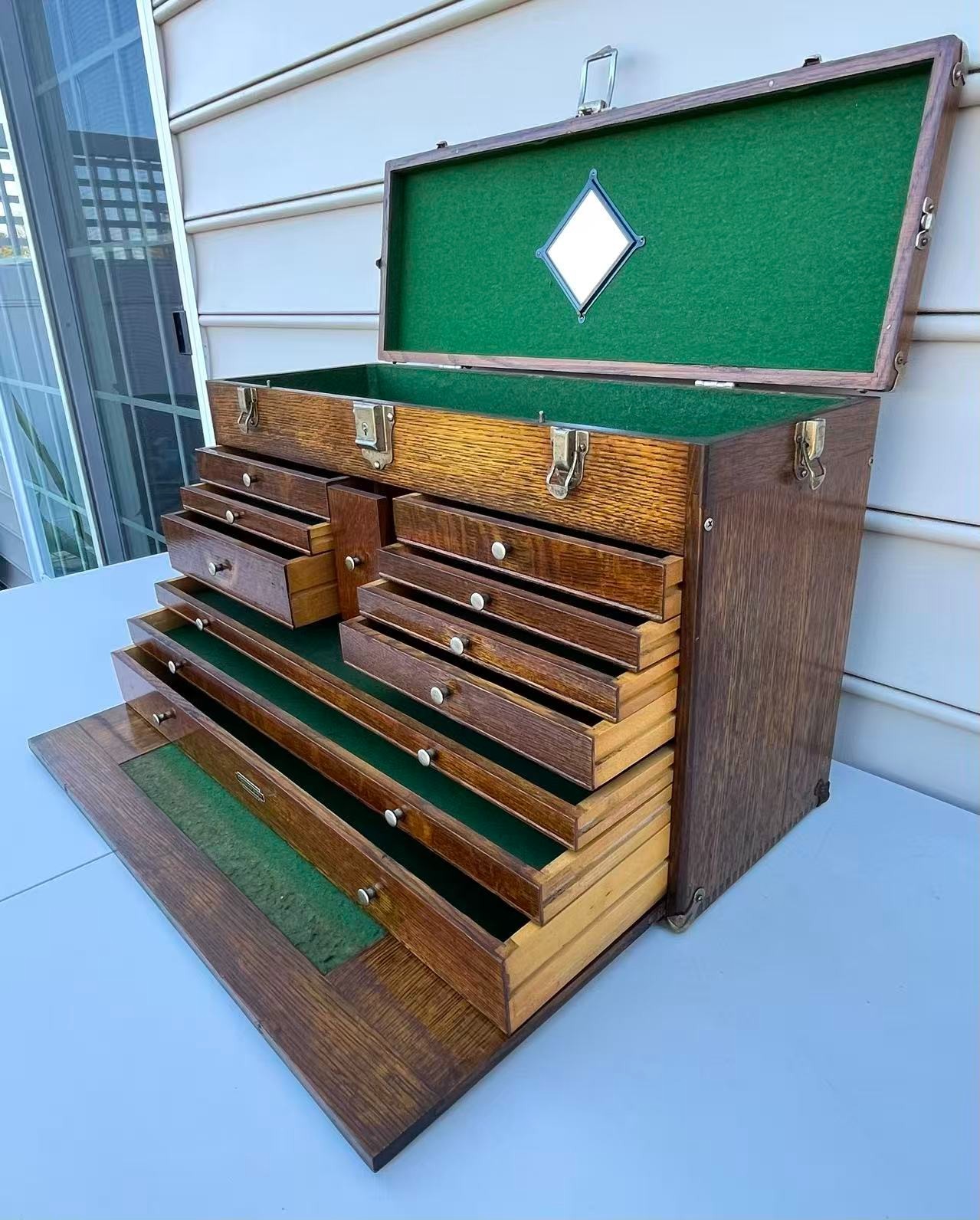 Vintage H. Gerstner & Son 11 Drawers Oak Wood Machinist Tool Chest Box Model 052