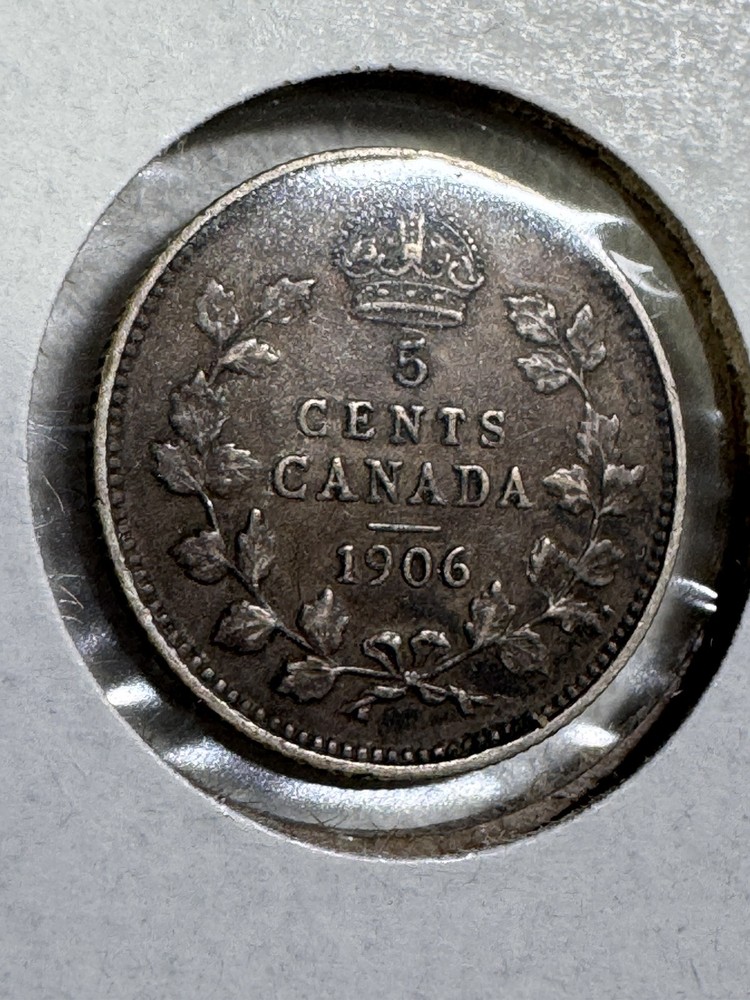 1906 Canada 5 Cents Silver Coin