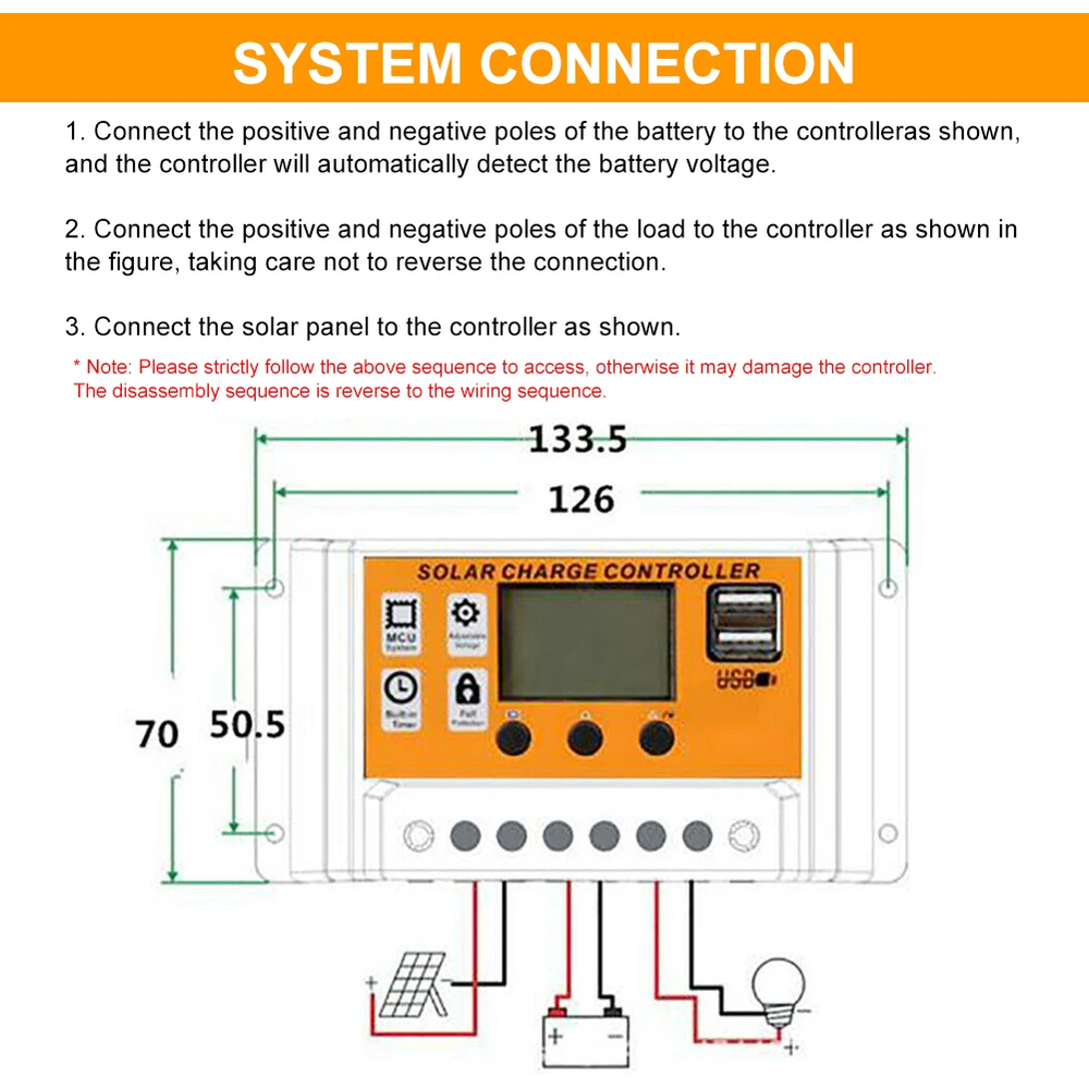 100A Solar Panel Battery Charge Controller 12V/24V LCD Regulator Auto Dual USB