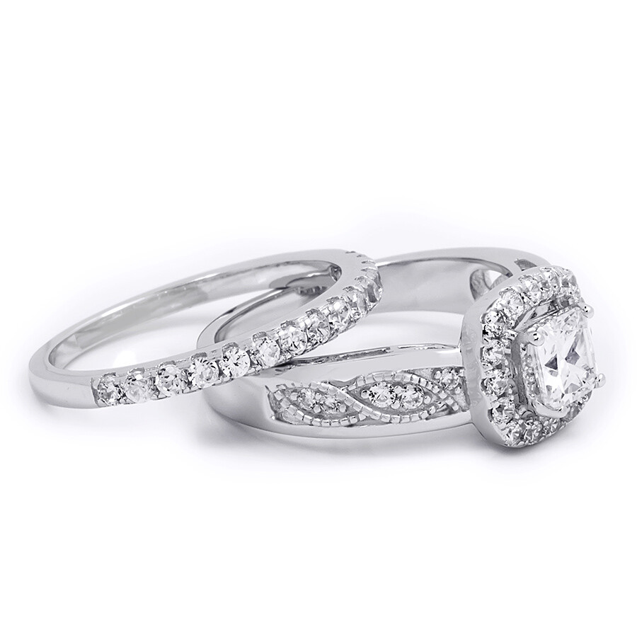 Womens 1.50 Carat CT Round Cut Wedding Band Engagement Ring Set Silver Size 5-9