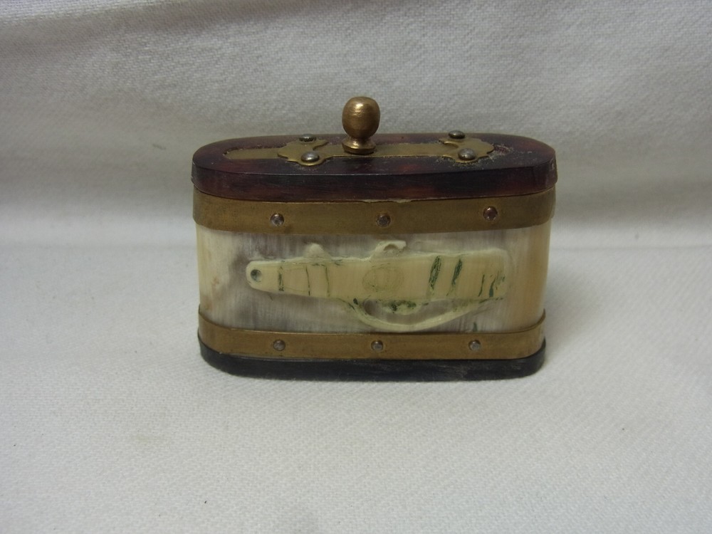 Snuff Box Horn Brass Antique German #E1