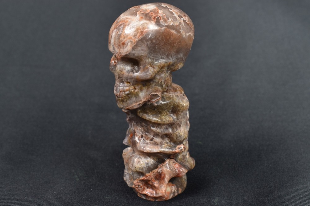 Mixed Agate Jasper Skeleton Carving, 367g / 4” Tall