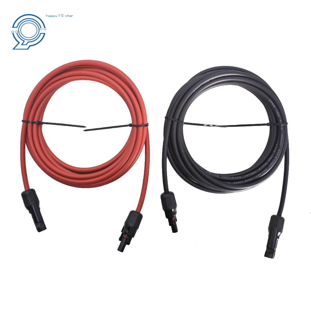10 AWG Solar Panel Extension Cable Wire Connector 1 Pair 15ft Black + Red